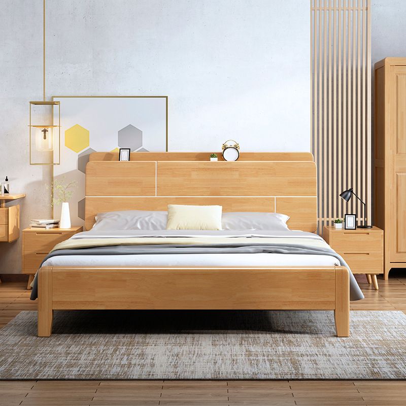 Modern Solid Wood Panel Bed Natural Standard Bed with Headboard
