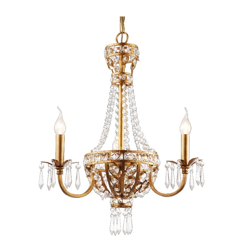 Candle Crystal Chandelier Lamp Country 3 Lights Dining Room Pendant Lighting in Gold