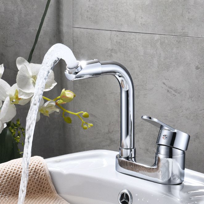 Chrome Circular Vessel Sink Faucet Swivel Spout Faucet for Bathroom