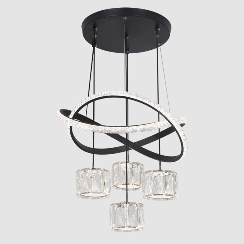 Cilindrische kristallen suspensielamp eigentijdse zwarte led plafond hanger voor eetkamer