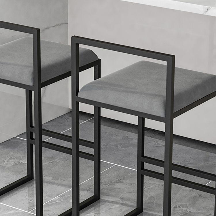 Modern Backrest Armless Counter Stool Iron Kitchen Bar Stool with Velvet Cushion and Pedal