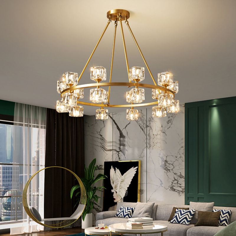 Postmodern Cycle Chandelier Crystal Pendant Ceiling Lights with Hanging Cord for Living Room