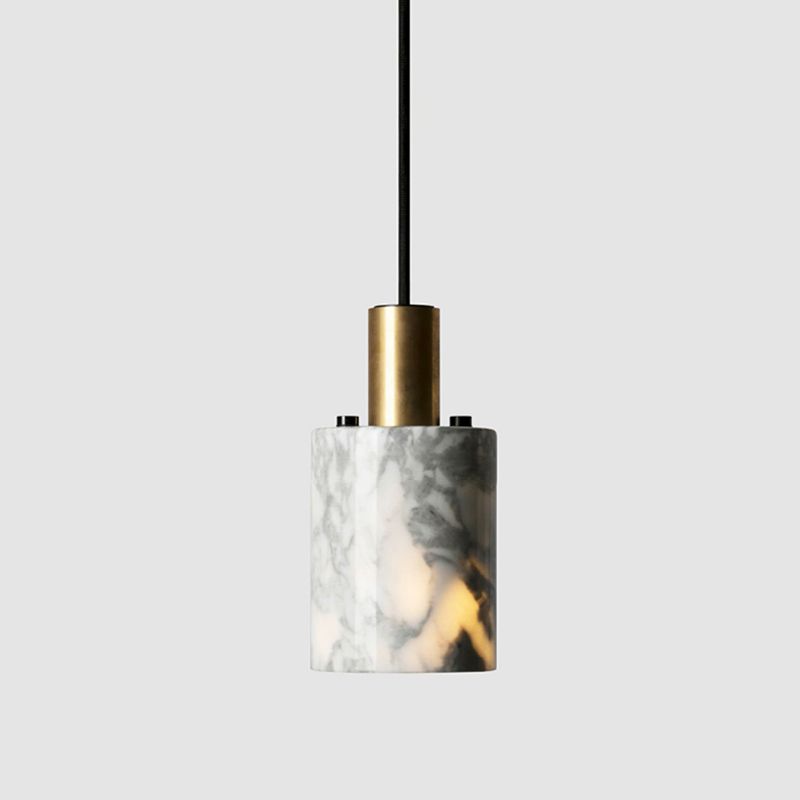 1 Light Marble Pendant Light Modern Cylinder Hanging Lamp for Living Room