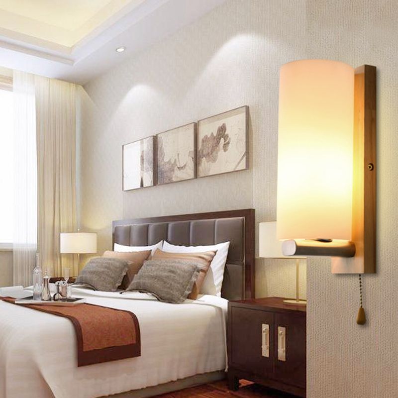 1-Light Wall Sconce Modern Style Wood Wall Lighting for Bedroom