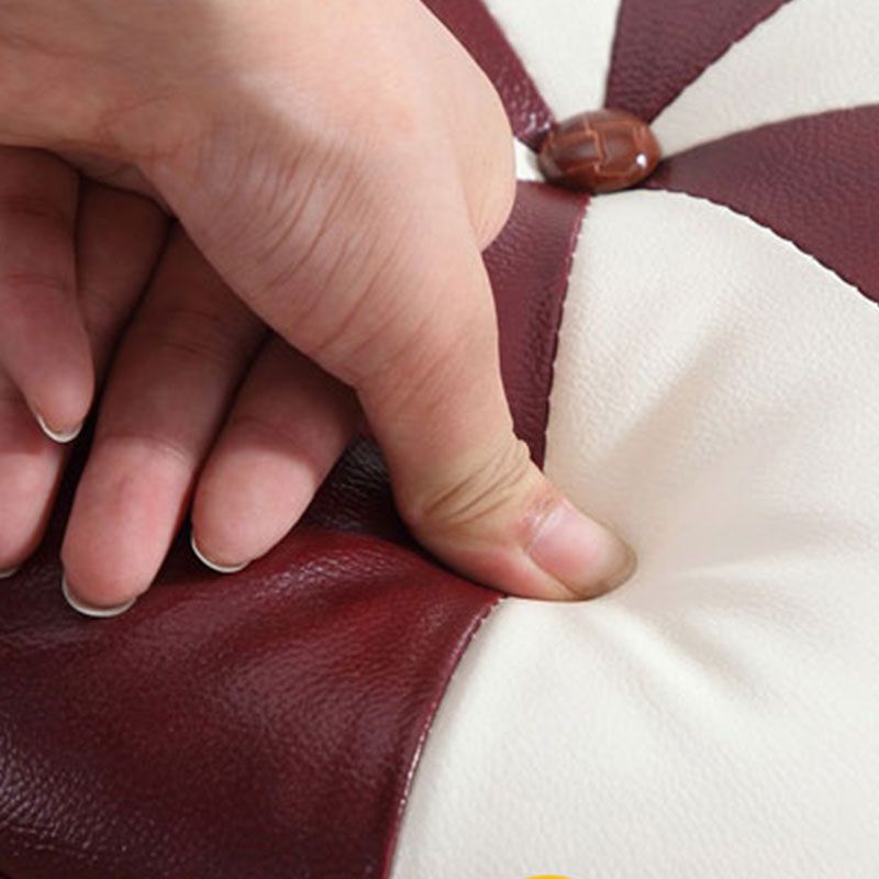 Wine Red Round Pouf Leather Color Piece Pouf for Drawing Room