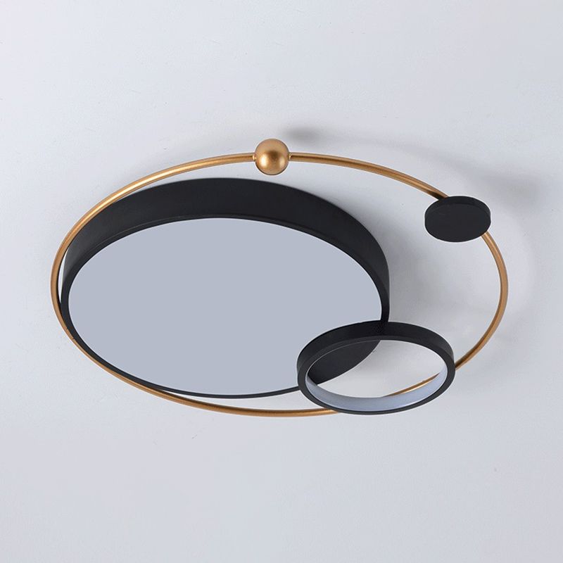 Round Shape Metal Flush Light Modern Style 2 Lights Flush Mount Ceiling Lights in Black