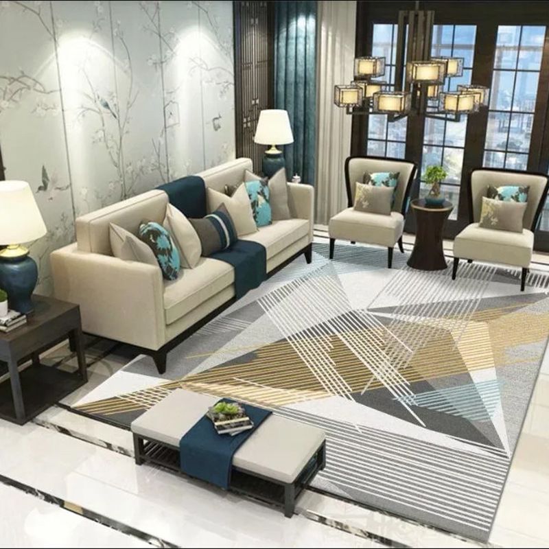 Contemporary Area Rug Novelty Geometric Pattern Carpet Non-Slip Polyester Rug for Living Room