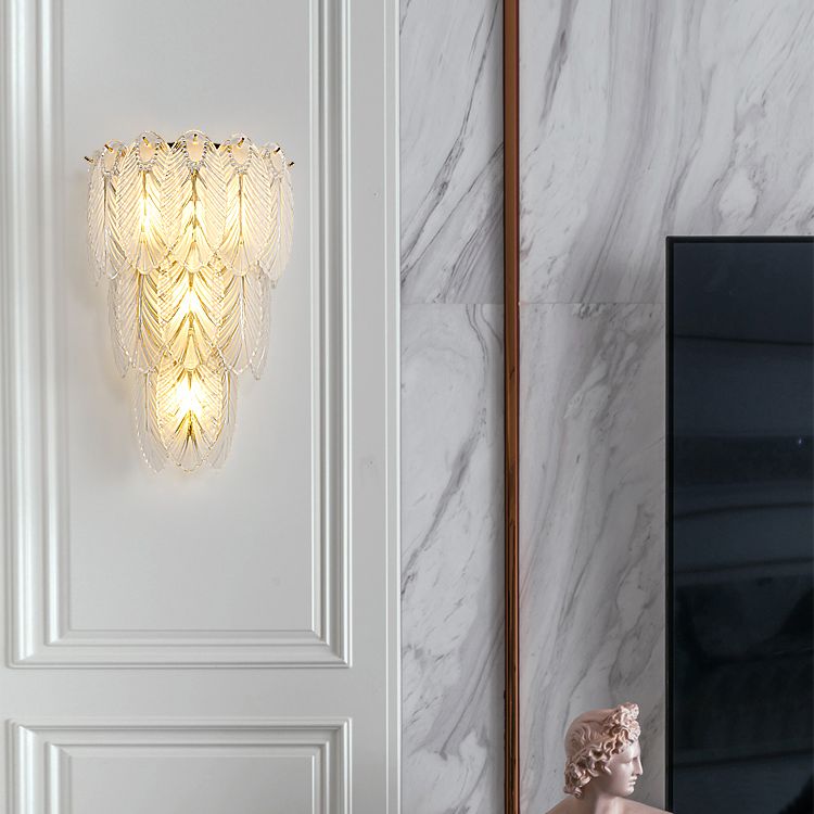 Leaf Flush Mount Wall Sconce Postmodern Crystal Gold Wall Light for Living Room