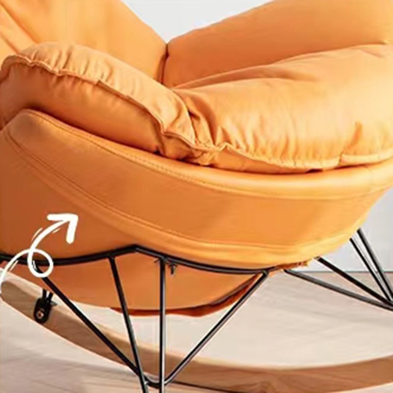 Modern Plain Rocking Accent Chair Faux Leather Dark Legs Rocker Chair with Ottoman