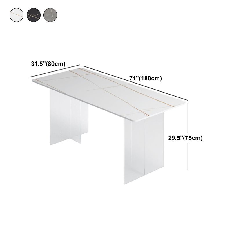 Dining Room Modern Dinette Table Rectangle Acrylic Double Pedestal Dining Table