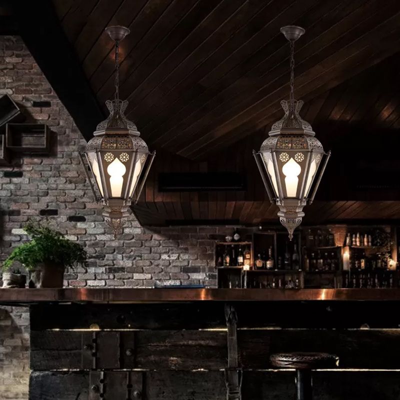 Art Deco Lantern Ceiling Pendant 1 Bulb Metal Hanging Light Fixture in Bronze for Restaurant