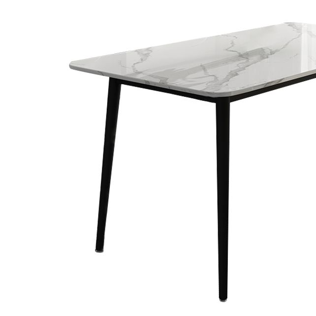 Mesa de comedor de cocina de piedra sinterizada simple Rectángulo de comedor blanco con 4 patas base