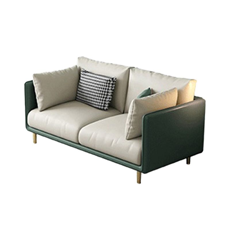 Green and White Stain Resistant Settee Sofa Leather Square Arm Loveseat