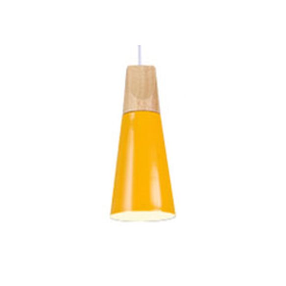 Single Head Coolie Pendant Light Modern Wood & Aluminum Black/Grey/Yellow/White Pendant Lamp for Bedroom