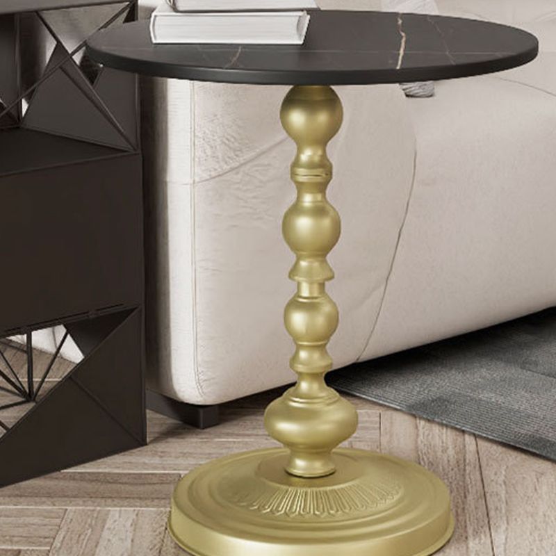 Modern Slate Round Side End Table Metal Pedestal Sofa Side Table