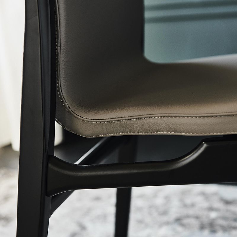 Industrial Style Side Chair Faux Leather Side Dining Chair with Wooden Base