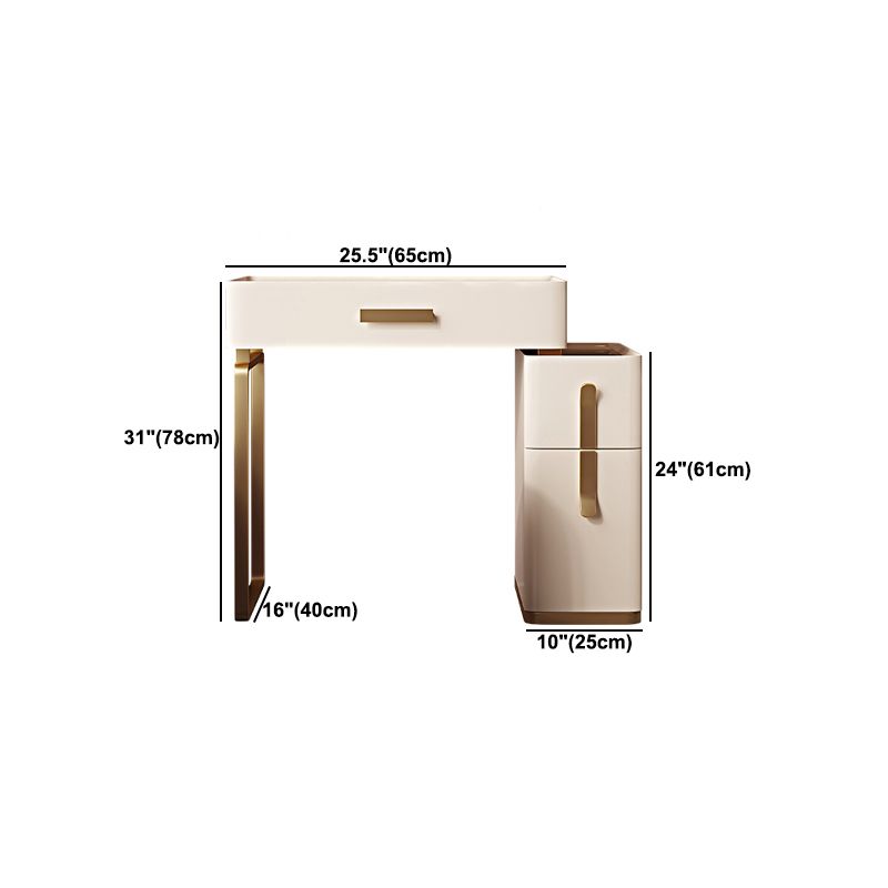 Solid Wood Glass Top Vanity Table Set with Stool & Mirror 25.59" W 3-Drawer Makeup Counter