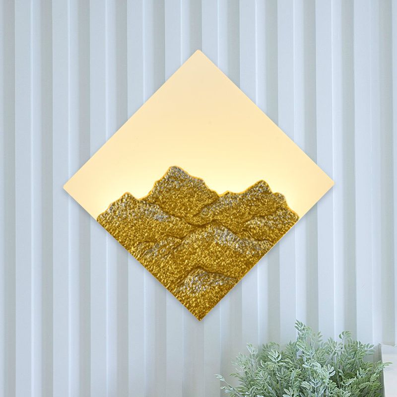 Mountain Patterned Rhombus Mural Lighting Modern Style Acrylic Silver/Gold LED Wall Sconce for Bedroom