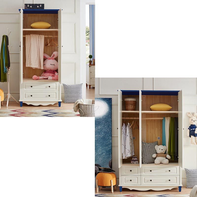 Coastal Style Wardrobe Armoire Rubber Wood and Engineered Wood Wardrobe Cabinet