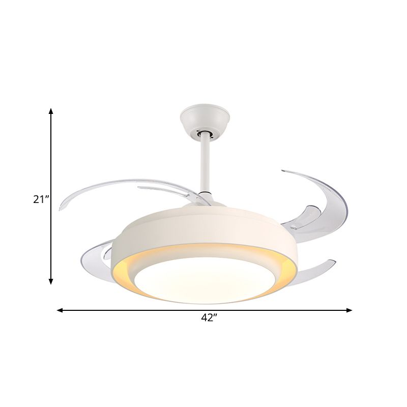 Luz de ventilador de techo circular de LED de 42 "de ancho de 42" Iluminación moderna de montaje de semi flush de semi para sala de estar, 4 cuchillas transparentes