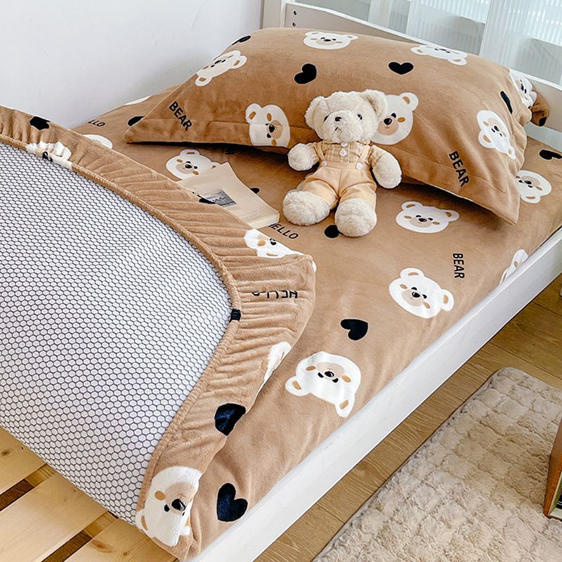 Modern Bed Sheet Set Animal Print Flannel Fitted Sheet for Bedroom