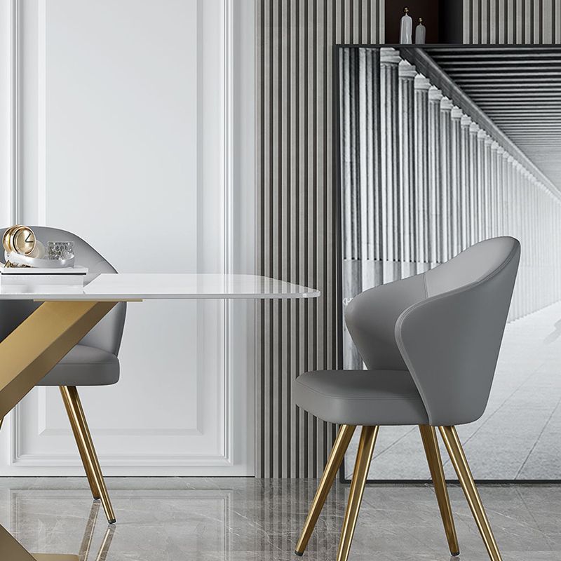Metal Traditional Luxury Rectangle Table White Sintered Stone Table for Dining Room