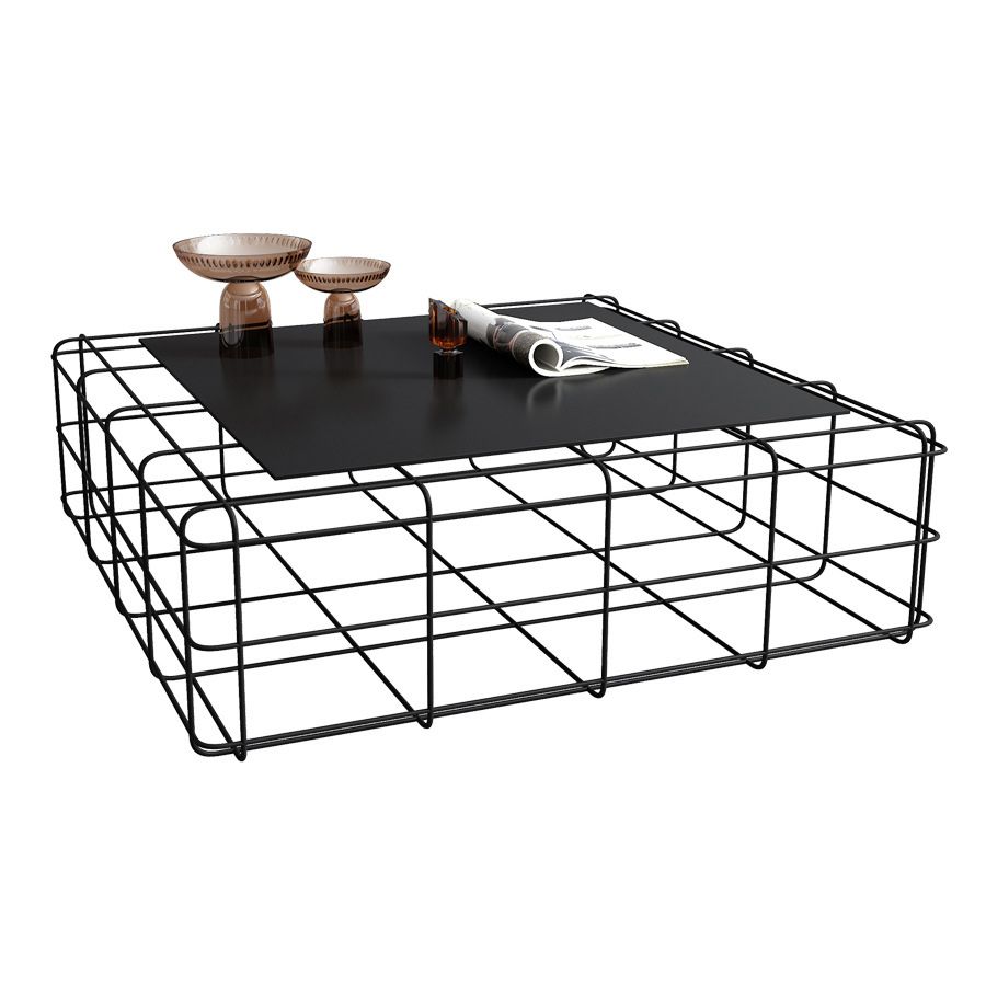 Mid-Century Modern Frame Coffee Table with Iron Top in Black