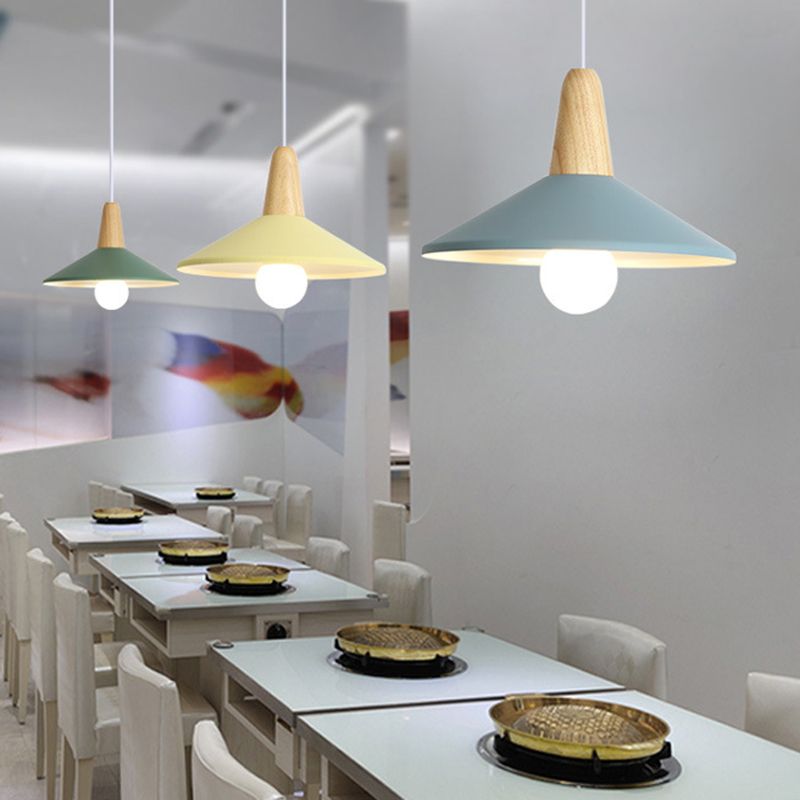 Metal 1 Light  Hanging Light Nordic Style Restaurant Ceiling Pendant Lamp with Wooden Top