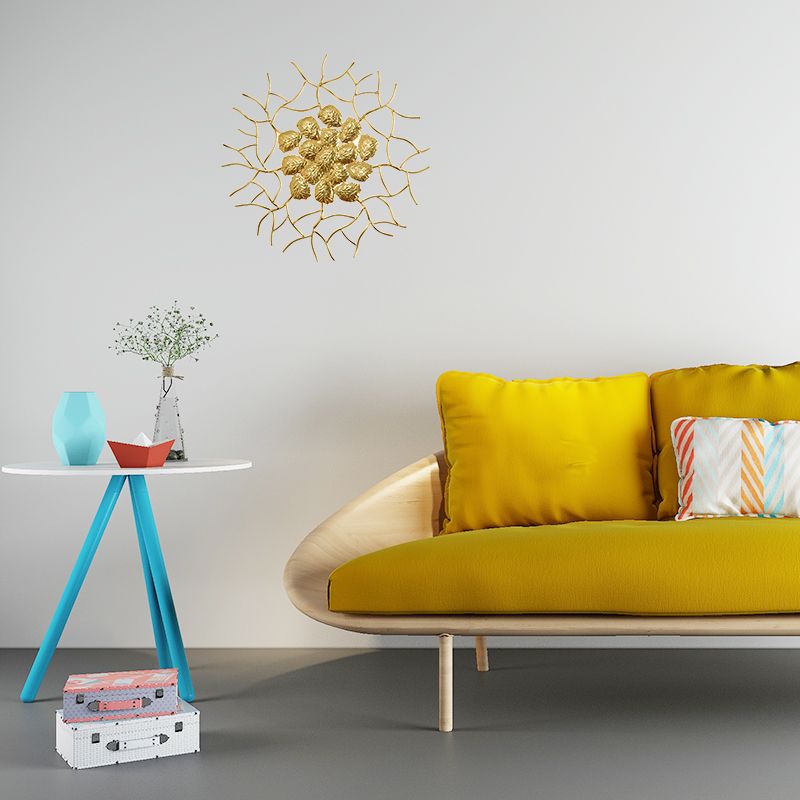 Lámpara de pared redonda de estilo moderno 3 luces accesorio de iluminación de pared de aluminio con diseño de café/hoja de oro oscuro