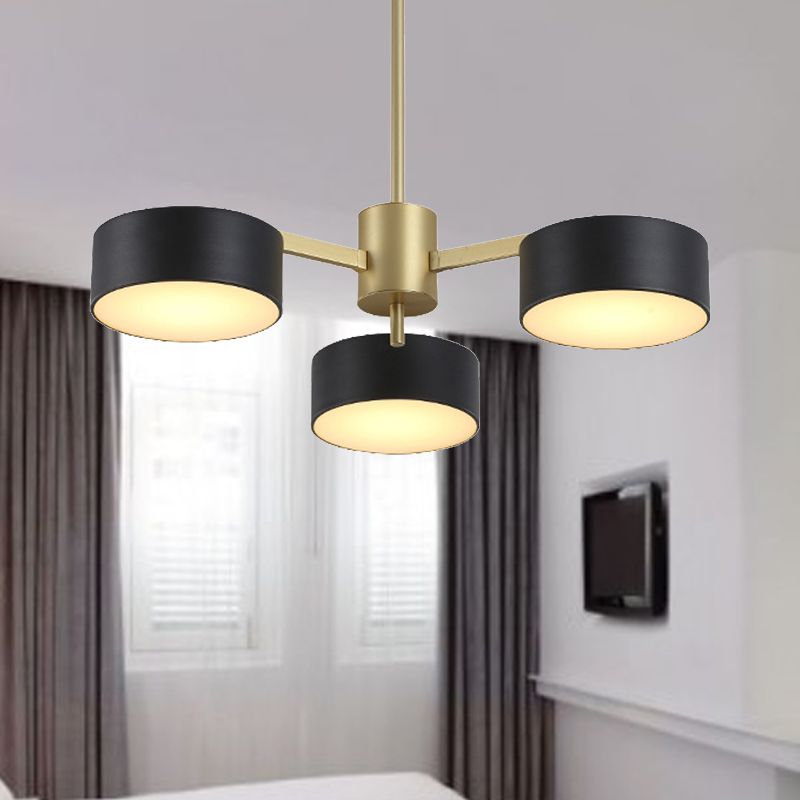 Drum Pendant Light Post Modern Metal 3/5/6/10 Lights Black/Gold Chandelier Light for Living Room