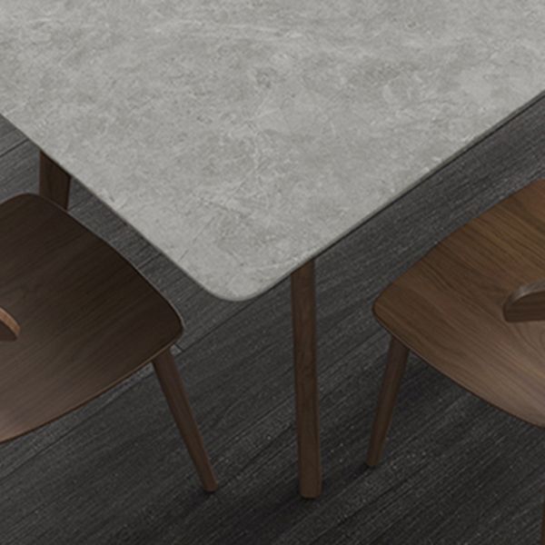 Mid-Century Modern Rectangle Dining Table Sintered Stone Table with 4 Solid Wood Legs