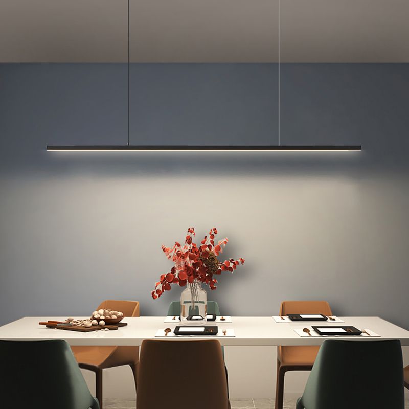 Linear Island Pendant Contemporary Metal Single Light Pendant Lighting Fixture in Black