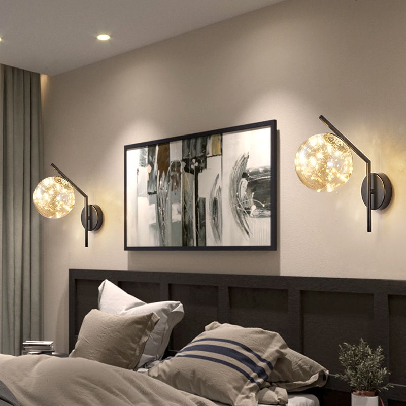 Wrought Iron LED Wall Lamp in Modern Creative Style Glass Globe Wall Light for Bedroom