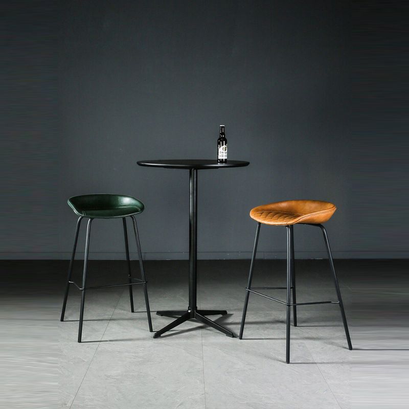 Industrial Matte Finish Leather Barstool Living Room Low Back Stool