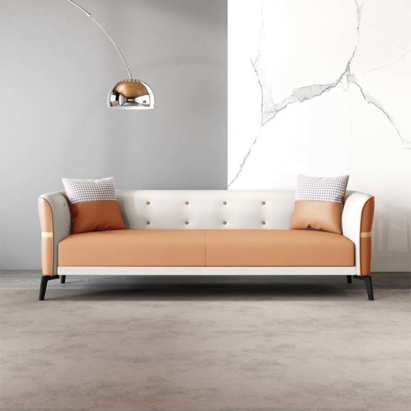 Faux Leather Tuxedo Arm Sofa Stain Resistant 3 Seater Sofa with Tufted Back