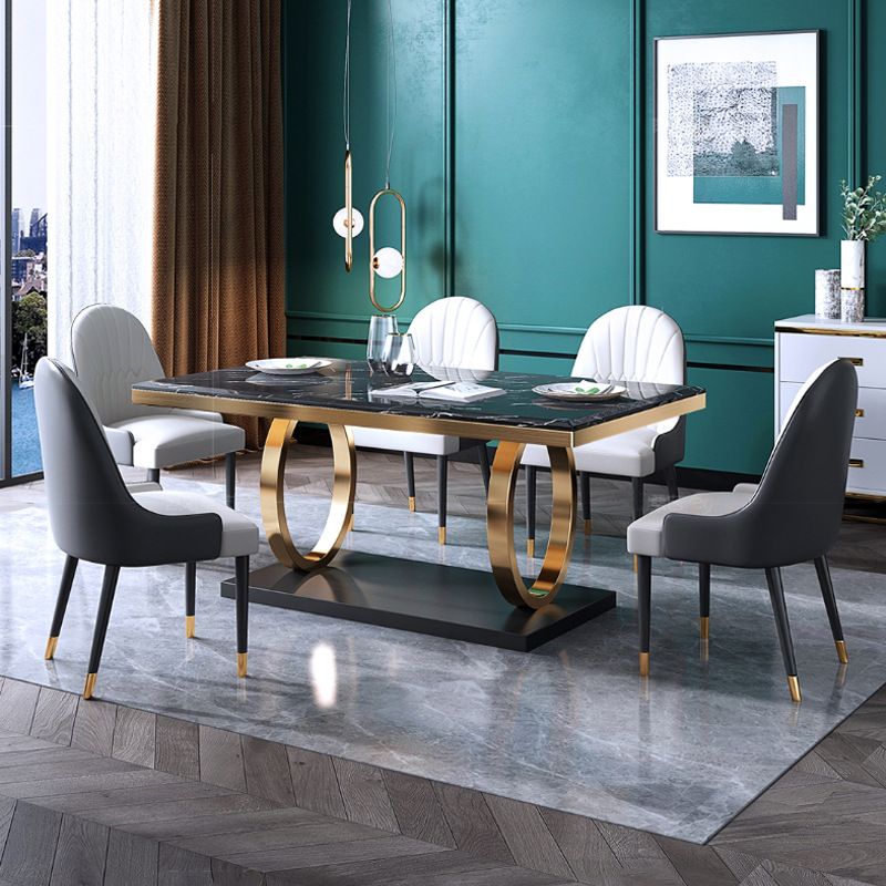 Luxury Marble Dining Table for Restaurant Rectangle Table with Metal Pedestal in Gold