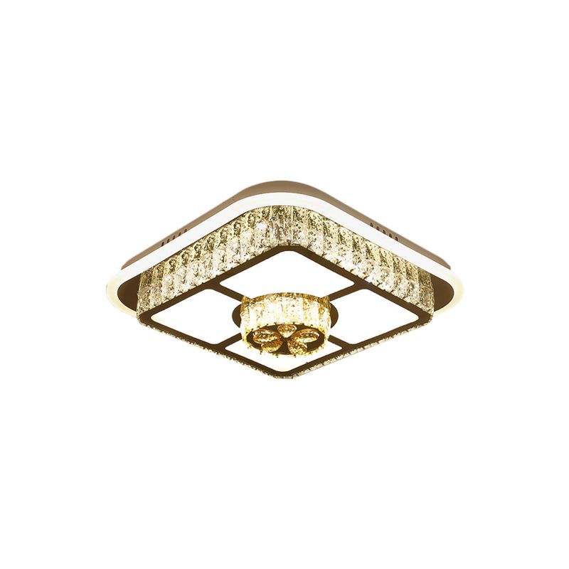 Crystal-Encrusted White Ceiling Flush Square and Round/Flower/Diamond Modernist LED Flushmount Lighting for Bedroom