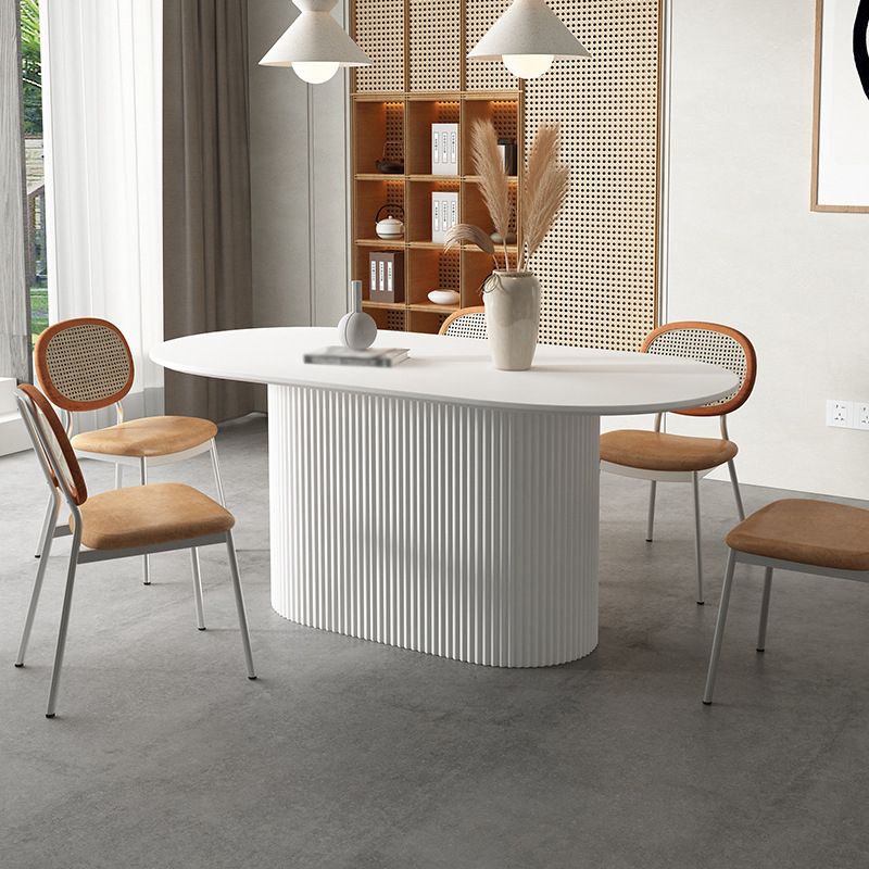 White Top Dining Table Traditional Luxury Oval Table with Pedestal Base