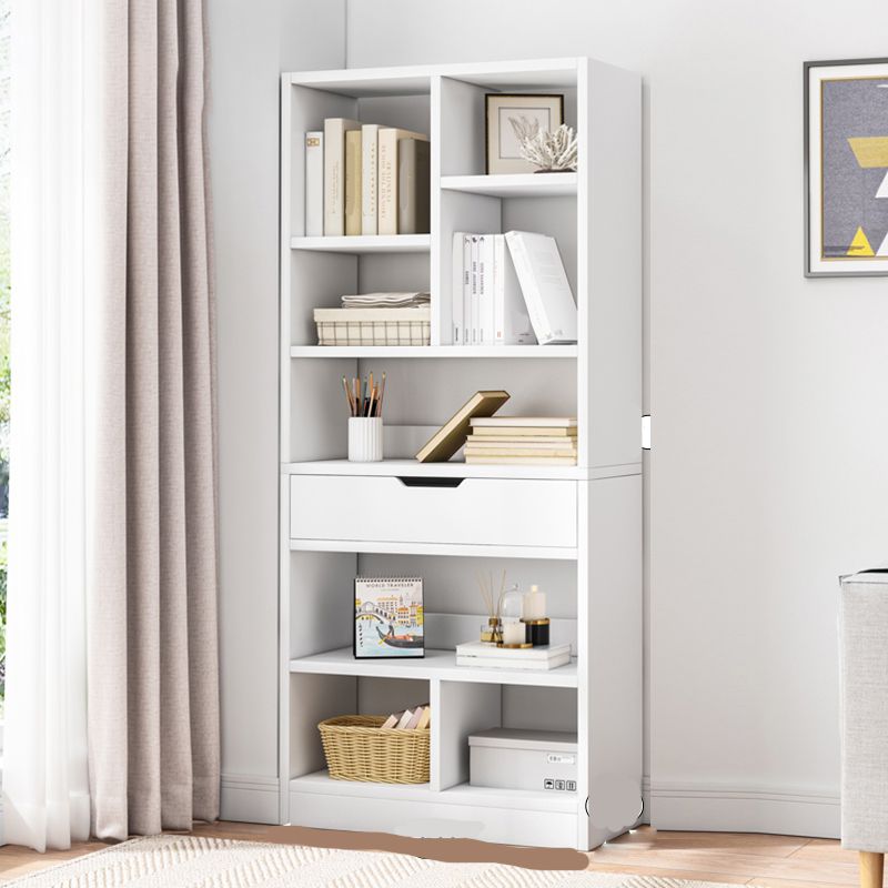 Manufactured Wood Standard Bookshelf Vertical Open Bookcase with Drawer
