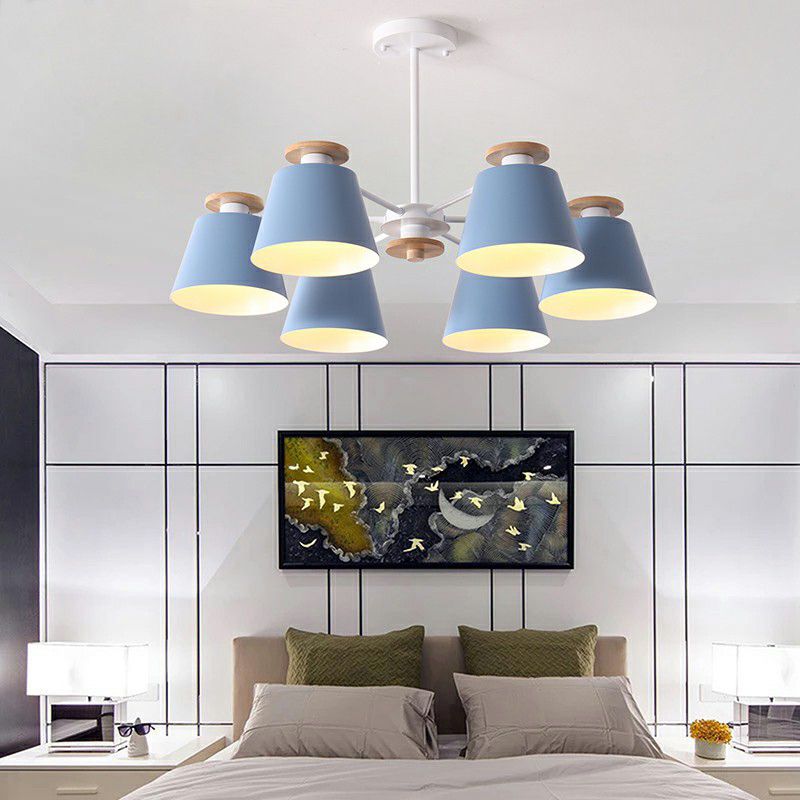 Macaron Trifle tasse en forme de lustre en forme de lustre métallique Plafond Plafant Pendre avec déco en bois
