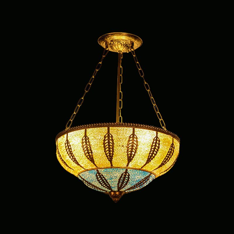 Éclairage de plafond de bol métallique marocain 3 têtes Restaurant lustre luminaire en jaune