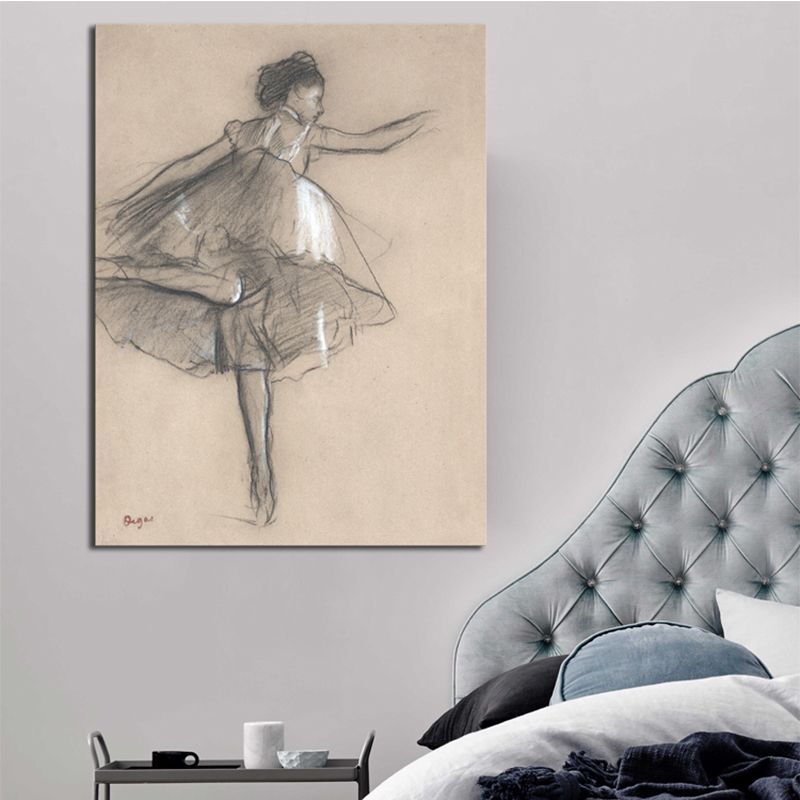 Gray Dancing Girl Painting Textured Wall Art Print for Guest Room, Multiple Sizes