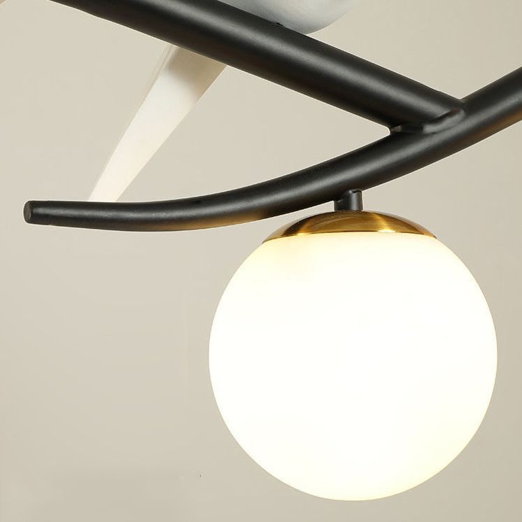 Glass Globe Island Light in Modern Singularity Wrought Iron Pendant Light with Resin Bird Decoration