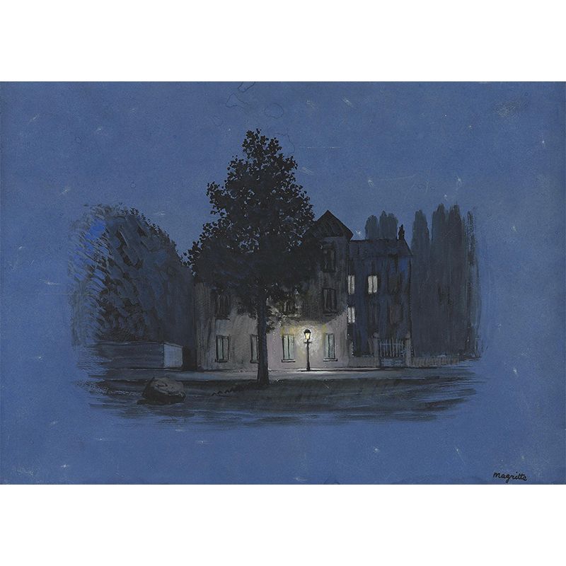 Surrealist L'autre Parole Wall Mural in Black-Blue Living Room Wall Covering, Made to Measure