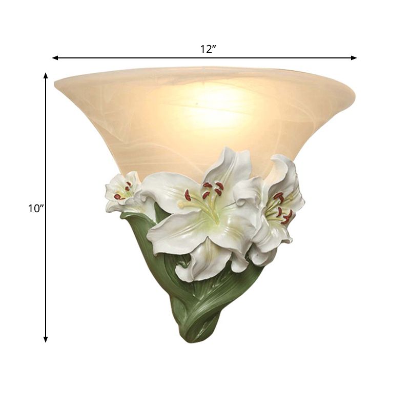 White/Pink Lily Wall Light Contemporary Resin 1 Head Wall Lighting Ideas with Frosted Glass Shade