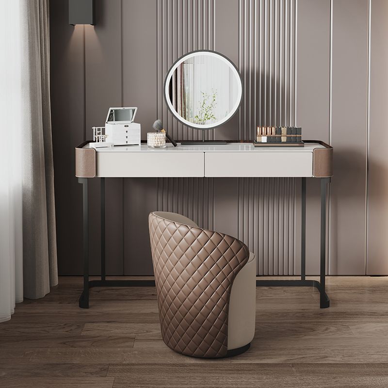 2-Drawer Vanity Makeup Table Stool Set Stone Top Dressing Table