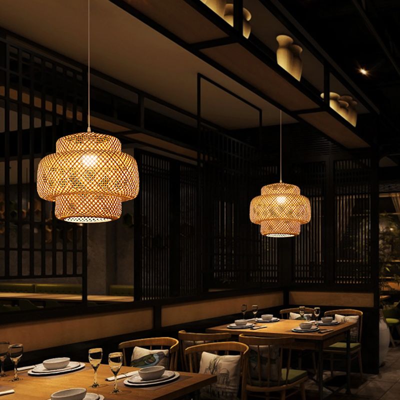Layered Pendant Light Contemporary Bamboo Single-Bulb Restaurant Suspension Light Fixture