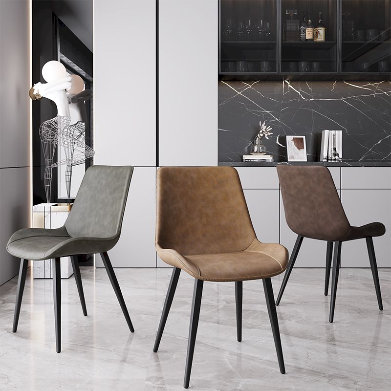 Silla de comedor de cuero de estilo escandinavo, respaldo sólido, silla de comedor de un solo brazo para el hogar