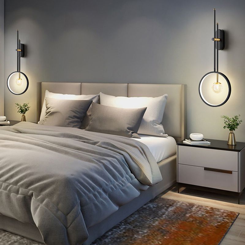 Black Metal Sconce Wall Light Modern Style Single Light Wall Lamp for Bedroom