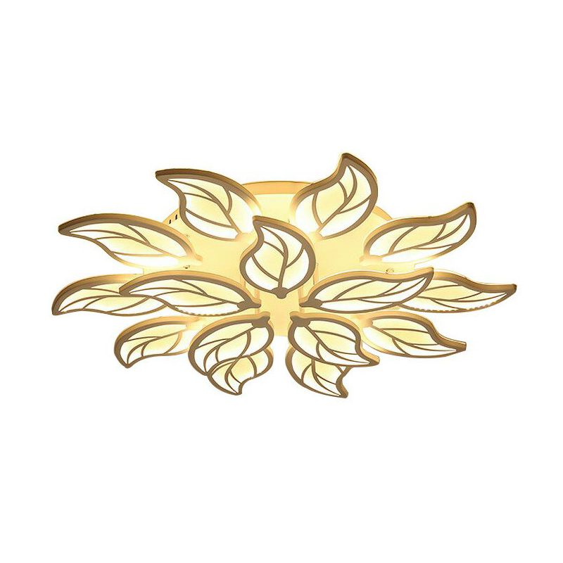 Leaf LED Semi Flush Light Simplicity Acrylic Living Room Ceiling Flush Mount in White